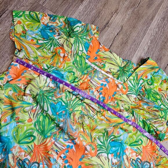CJ BANKS Tropical Flowy Blouse Bright Happy Print Chiffon Flutter Sleeve Top 1X - Picture 3 of 8